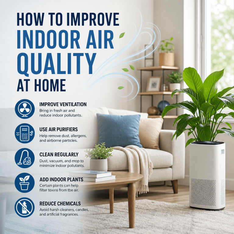 Improving indoor air quality at home with ventilation, air purifiers, and houseplants for a healthier living space